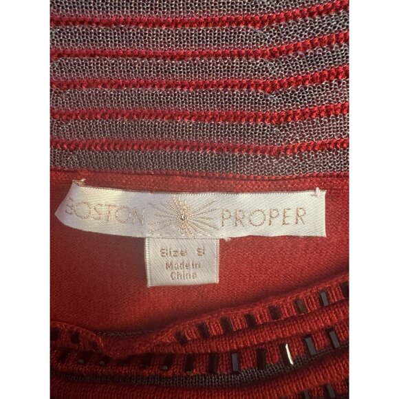 Boston Proper Red Embellished Illusion Neck Soft Knit Sweater Size S Top Shirt - Picture 5 of 7